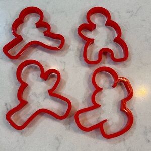 Red Ninjas Cookie Cutters 4 ninja poses Karate 4” used once plastic
